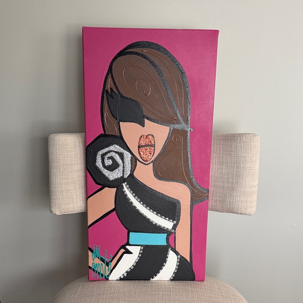 Twiggy Original Canvas Modern Art Canvas with Pink and Black Accents
